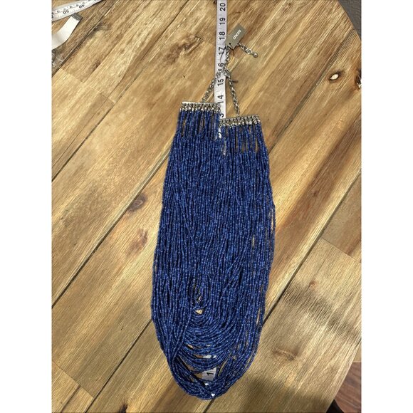 Chicos Blue Seed Bead Silver Tone 16" Long Layered Statement Necklace NEW - Picture 12 of 14